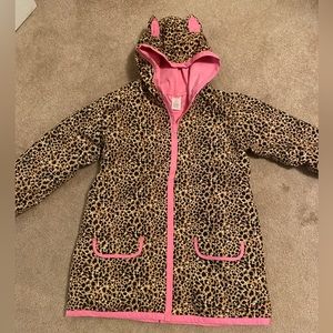 Girls’ Gymboree animal print raincoat with hood. Size 8. Lined and really comfy.